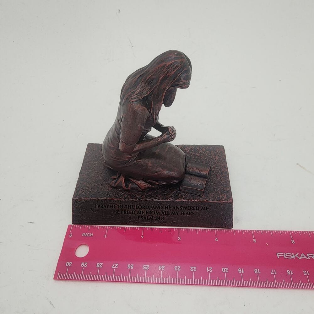 Moments of Faith Praying Woman Sculpture 4.75”T  laser-engraved Psalm 34:4: - Picture 7 of 9